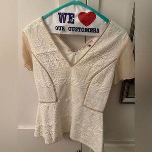 Rebecca Taylor Cream and Tan Textured Blouse